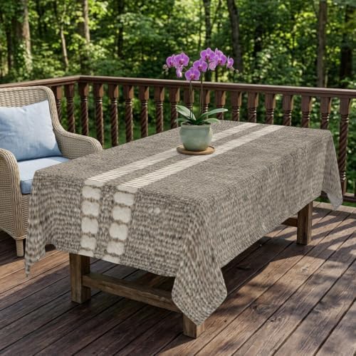 Farmhouse Grey Brown Table Cloth, Vintage Country Linen Textured