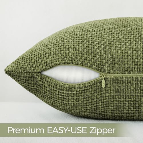 a moment Olive Green Chenille Throw Pillow Covers 22x22 Inch Pack of 2