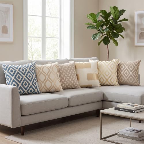 Set of 2 Chenille Jacquard Throw Pillow Covers 20x20 Inches, Modern