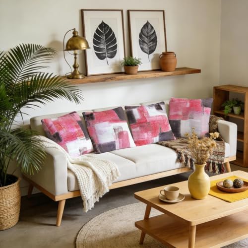 4 Pack Pink Grey Throw Pillow Covers 18x18 Printed Art Decor