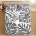 Twin XL Sheet Set Grey Palm Leaves Bed Sheets Set with 16 Inch Deep