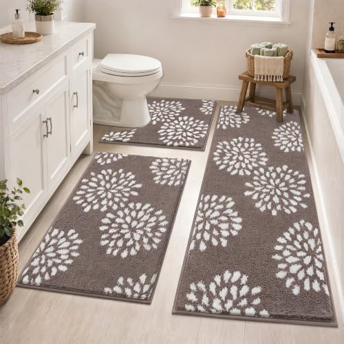 HEBE Bathroom Rugs Set 3 Piece, Non Slip Washable Absorbent Bath Mat