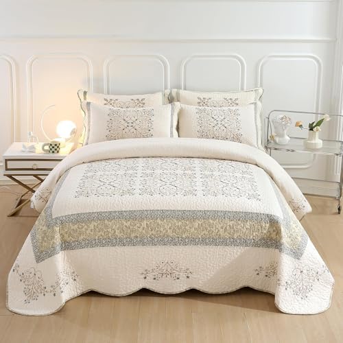 vctops Elegant Embroidered Quilt Set Farmhouse Patchwork Reversible