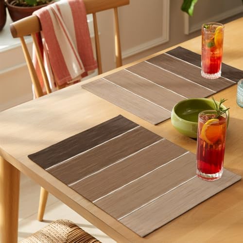Round Placemats Set of 8 Minimalist Wood Grain Place Mats Neutral