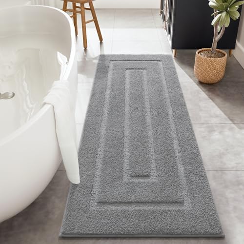 HOMORE Grey Bathroom Rug 24x60 Inch Soft Absorbent Bathroom Runner Rug