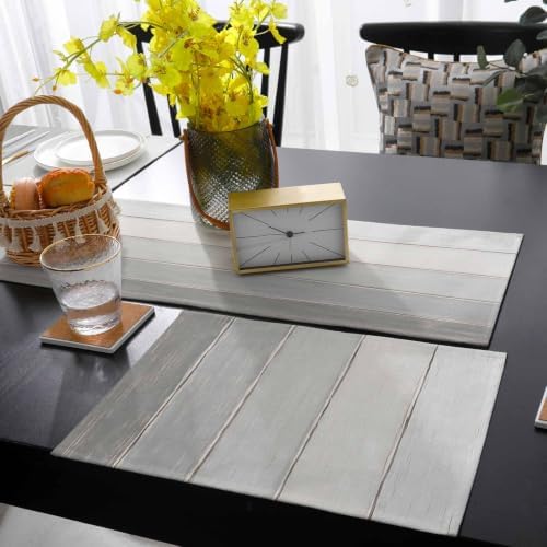 Modern Wood Grain Table Runner and Placemats Set of 4 Farmhouse Gray
