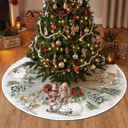 AVOIN colorlife 36 Inch Snowman Reindeer Tree Skirt