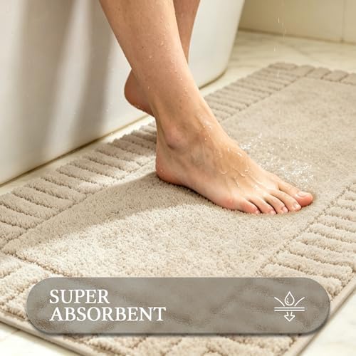 Pauwer Bathroom Rugs Sets 3 Piece, Microfiber Bath Mat Set, Light