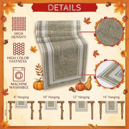 Beige Rustic Cotton Linen Long Table Runner 13 x 108 inch Farmhouse