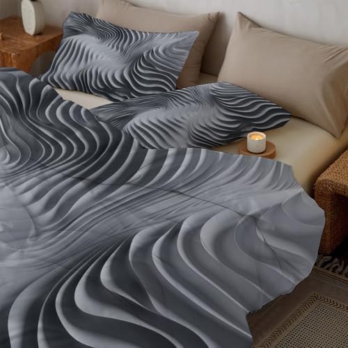 grey Abstract fluid 3D relief Duvet Cover Set Queen Size 90 x 90 in