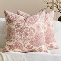 Floral Vintage Pillow Covers 18x18 Inch Set of 2 Red White Farmhouse