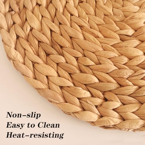 Round Woven Placemats Set of 8,Rattan Placemats Natural Hand-Woven