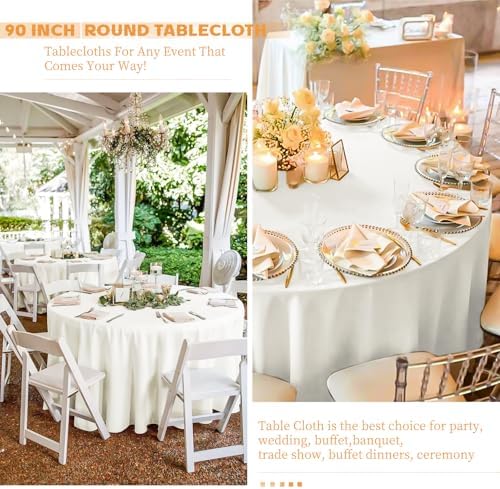 10 Packs 90 Inch Ivory Round Polyester Tablecloths