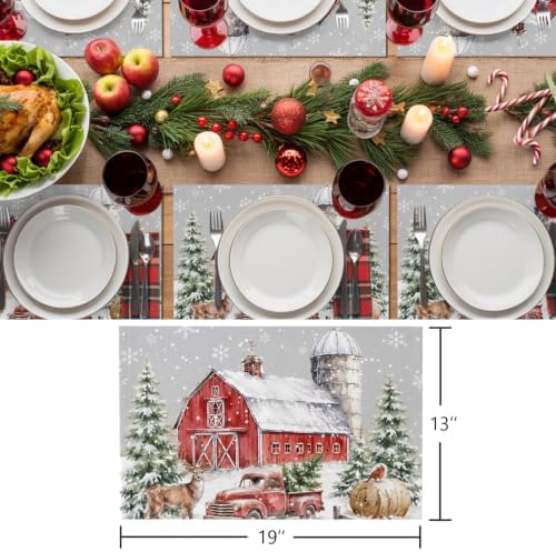 Gray Christmas Placemats Set of 8, Cotton Linen Fabric Place Mats