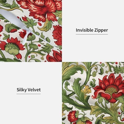 Vintage Floral Decorative Pillow Covers 18x18 Set of 2 Red Flower