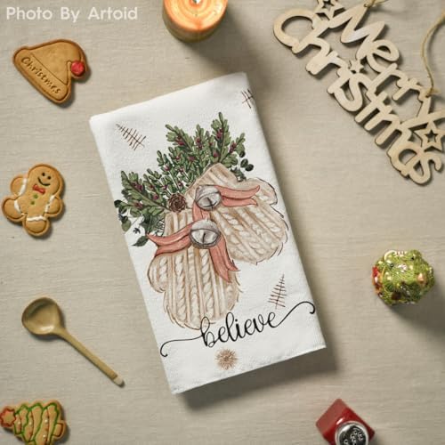 Artoid Mode Beige Gloves Merry Christmas Kitchen Towels Set of 4 18x26