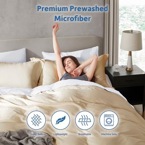 Hearth & Harbor Prewashed Twin Duvet Cover Set, Beige Cream