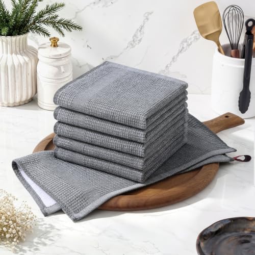 Homaxy 100% Cotton Premium Kitchen Dish Cloths 8 Pack, 12"x 12", Grey