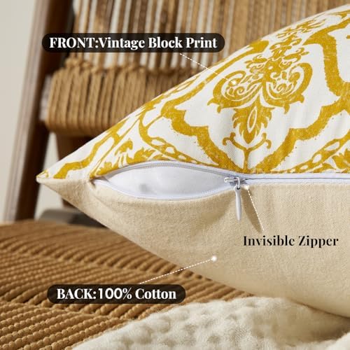 Decorative Vintage Pillow Covers 20x20: Mustard Yellow Floral Throw