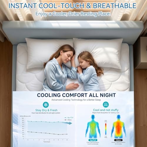 Cooling Mattress Pad Queen, Breathable Quilted Fitted Mattress