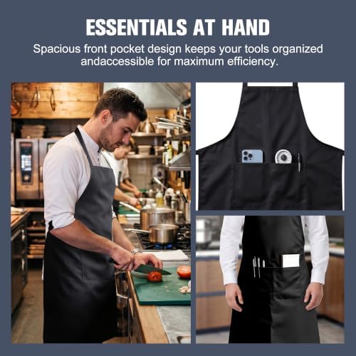 16 Pack Black Bib Apron, Waterd Resistant Unisex Aprons Bulk with 2
