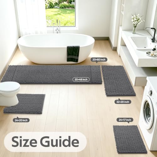 ACCUMTEK Upgrade Extra Large Grey Bathroom Rug Set 3 Pieces Gray Ultra