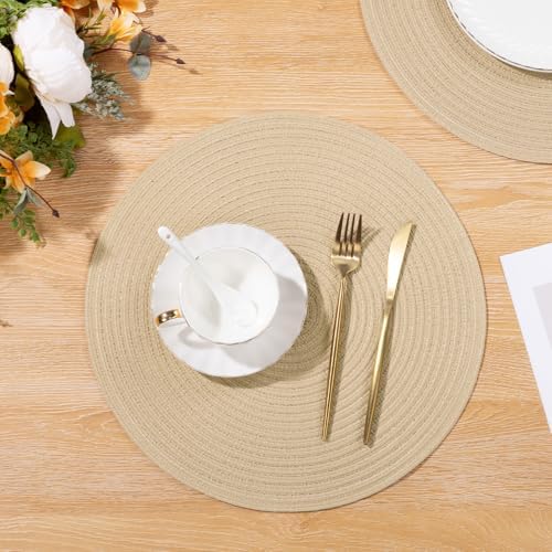SHACOS 15 inch Round Braided Placemats Set of 4 Cotton Polyester Place