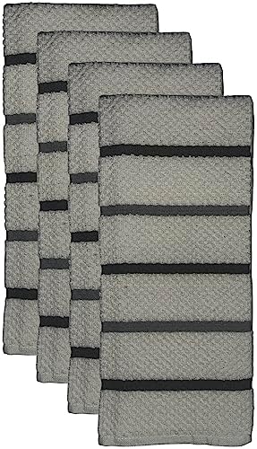 Set of 4, 100% Ringspun Cotton Terry Popcorn Weave Two Tone Check