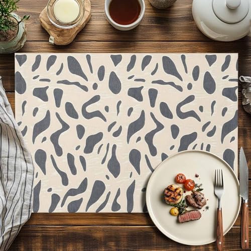 Placemats Set of 6, Gray Beige Cotton Linen Place Mats, Modern