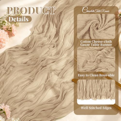 10 Pack Beige Cheesecloth Table Runner 17x108 Inch Boho Gauze Cheese