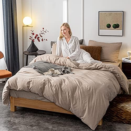 Janlive Washed Cotton Duvet Cover Full Ultra Soft 100% Cotton Solid