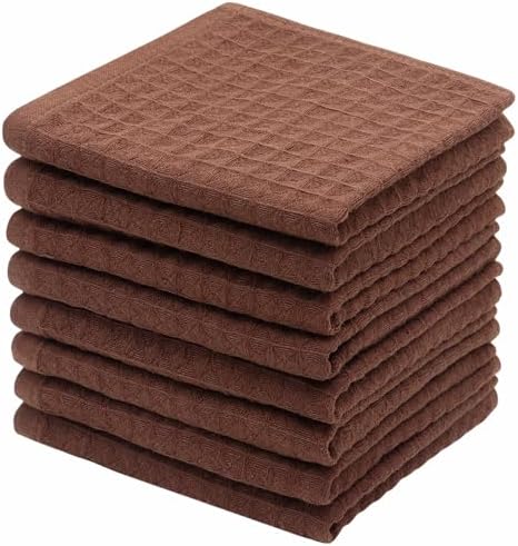 Cotton Dish Towels for Kitchen, Dish Rags 8 Pack,12”x 12”, Brown