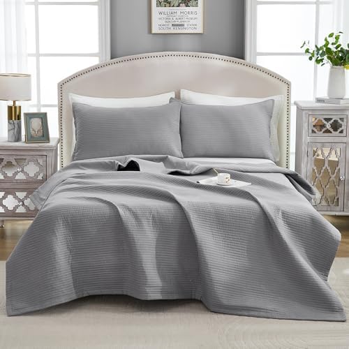 Stripe Quilted Duvet Cover Set, Soft Lightweight Coverlet, 3 Pieces