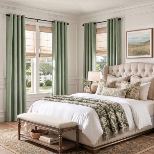 jinchan 100% Blackout Linen Textured Curtains for Bedroom Living Room