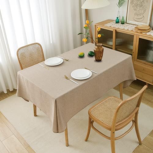 NLMUVW Burlap Linen Tablecloth 108 Inch, Tan Table Cloth Rectangular
