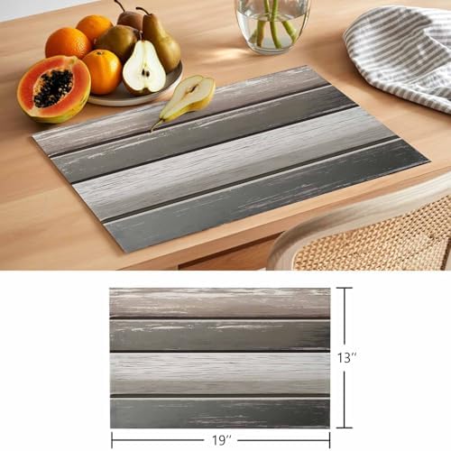 Vintage Antique Wood Board Placemats Set of 6 Washable Table Mats for