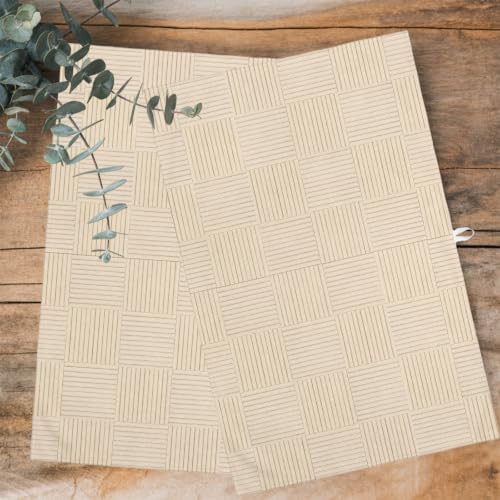 Beige Striped Kitchen Towels Set of 3, Water Absorbent Dish Towel