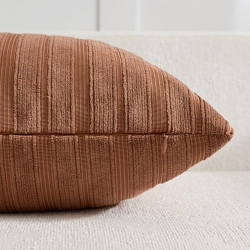 DEZENE 18x18 Rust Red Throw Pillow Covers Pack of 2 Soft Striped