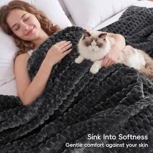 PHF Soft Cozy Fleece Blanket King, 340GSM Lightweight Warmth, Dark
