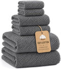 Luxury Bath Towel Set 6 Pcs, 100% Cotton Bathroom Towels, Dark Grey