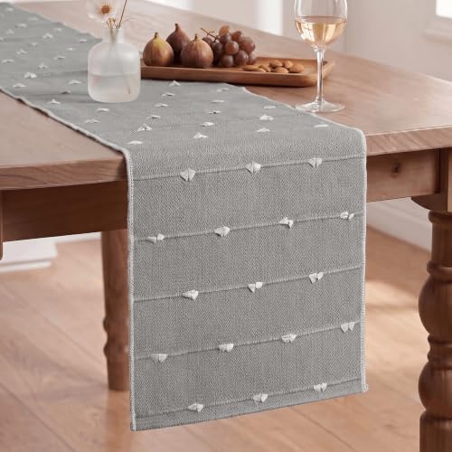Artoid Mode Grey Farbic Rustic Cotton Woven Table Runner, Farmhouse