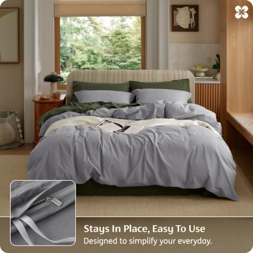 Bedsure PureWoven 100% Washed Cotton Duvet Cover Set, King Size, 3-PC