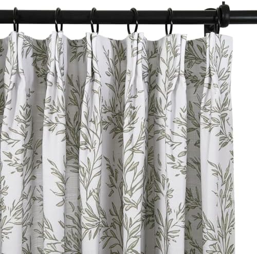 TWOPAGES Pinch Pleat Leaf Curtain 108 Inch Long Blackout Drape Linen