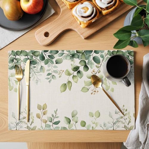 Placemats Set of 8, Eucalyptus Woven Placemat, Linen Place Mats for