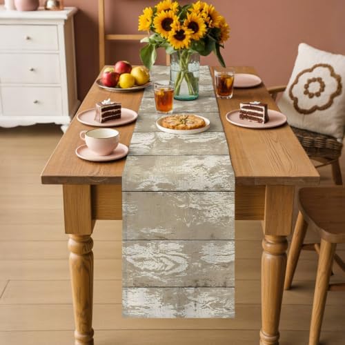 Beige Cotton Linen Rectangle Table Runners 13"x108", Farmhouse Vintage