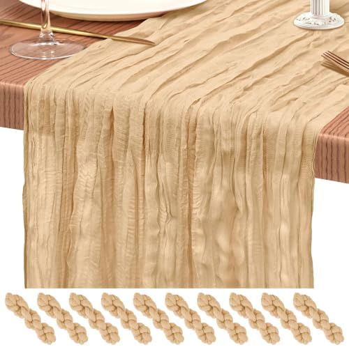 10 Pack Beige Cheesecloth Table Runner 17x108 Inches Boho Home Decor