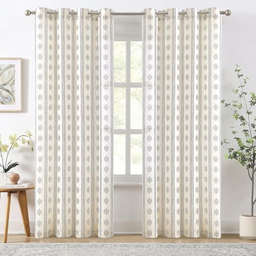 Melodieux Boho Striped Pattern Linen Textured Sheer Curtains for