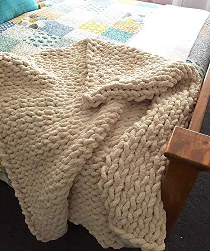 Chunky Knit Throw Blanket Chenille Yarn Soft Cozy Bulky Knitted
