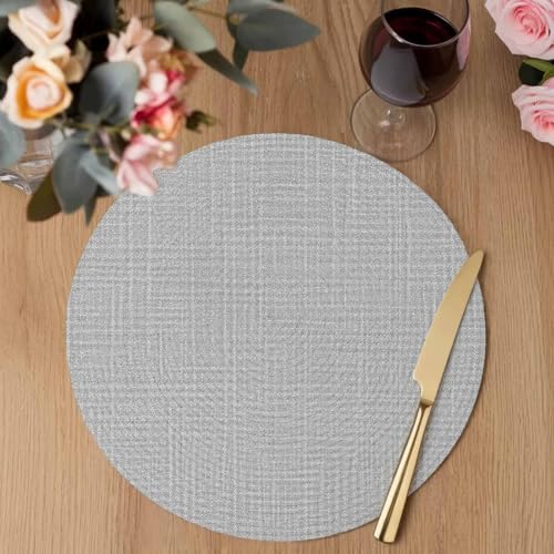 Vintage Grey 15 Inch Round Placemats Set of 6, Country Rustic