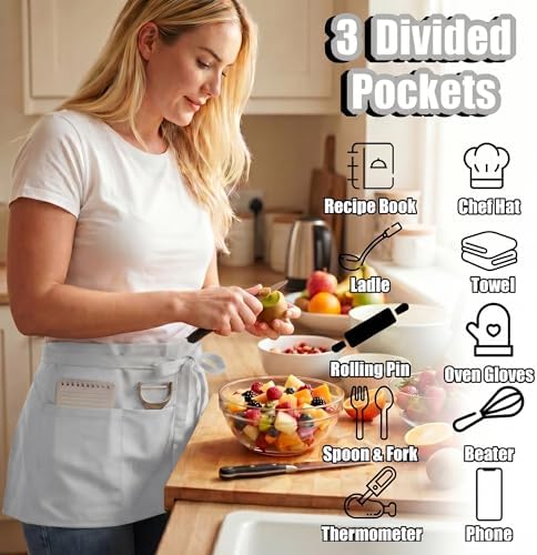 TOSHE Waist Apron 3 Pockets Waterdrop Resistant Cotton